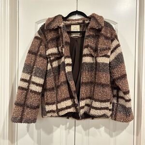 Plaid Sherpa Jacket - Brown and Cream